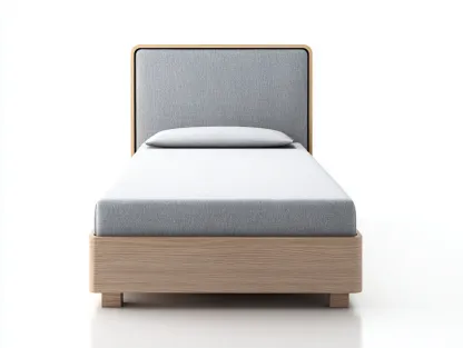 Cama individual de madera tapizada 200x100x105 cm - gris claro y madera natural - diseño moderno para dormitorio-Loftupio