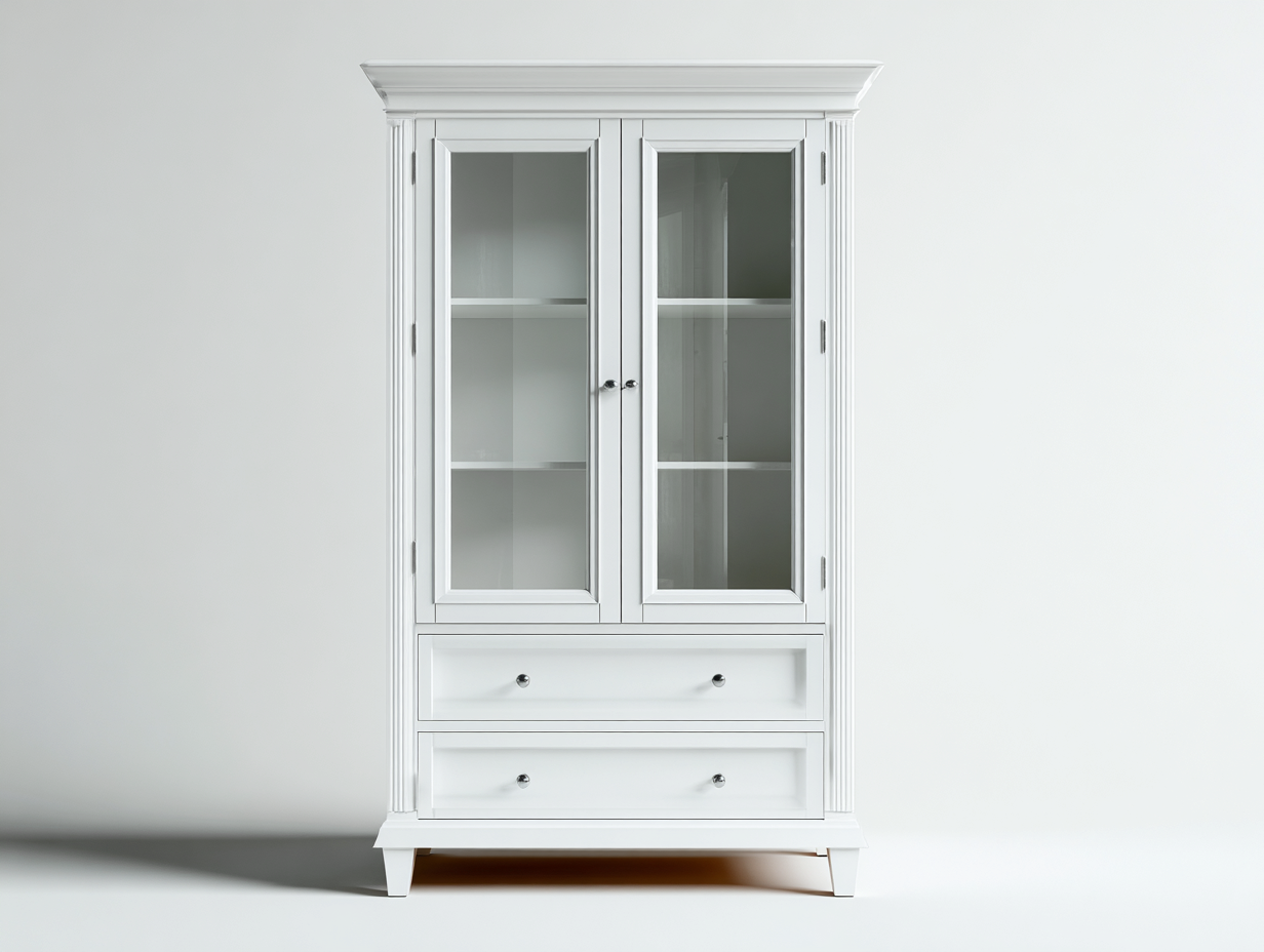 Vitrina de madera con puertas de vidrio 85x40x195 cm - blanco - diseño clásico-Loftupio