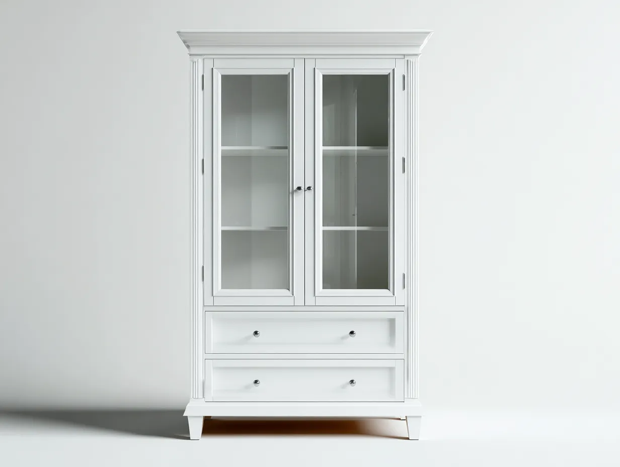 Vitrina de madera con puertas de vidrio 85x40x195 cm - blanco - diseño clásico-Loftupio