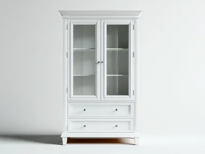 Vitrina de madera con puertas de vidrio 85x40x195 cm - blanco - diseño clásico-Loftupio
