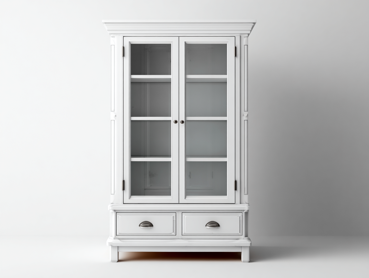 Vitrina de madera y vidrio 90x40x190 cm - Blanco - Diseño clásico para salón-Loftupio