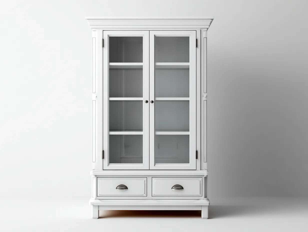 Vitrina de madera y vidrio 90x40x190 cm - Blanco - Diseño clásico para salón-Loftupio