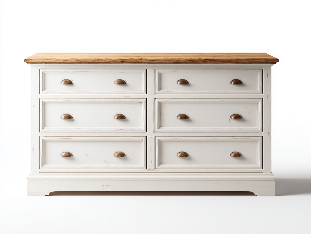 Cómoda de madera 120x40x80 cm - Blanco-Color madera natural - Diseño clásico-Loftupio