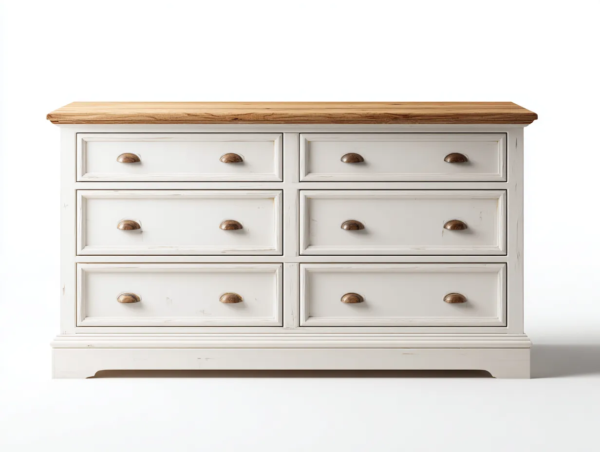 Cómoda de madera 120x40x80 cm - Blanco-Color madera natural - Diseño clásico-Loftupio