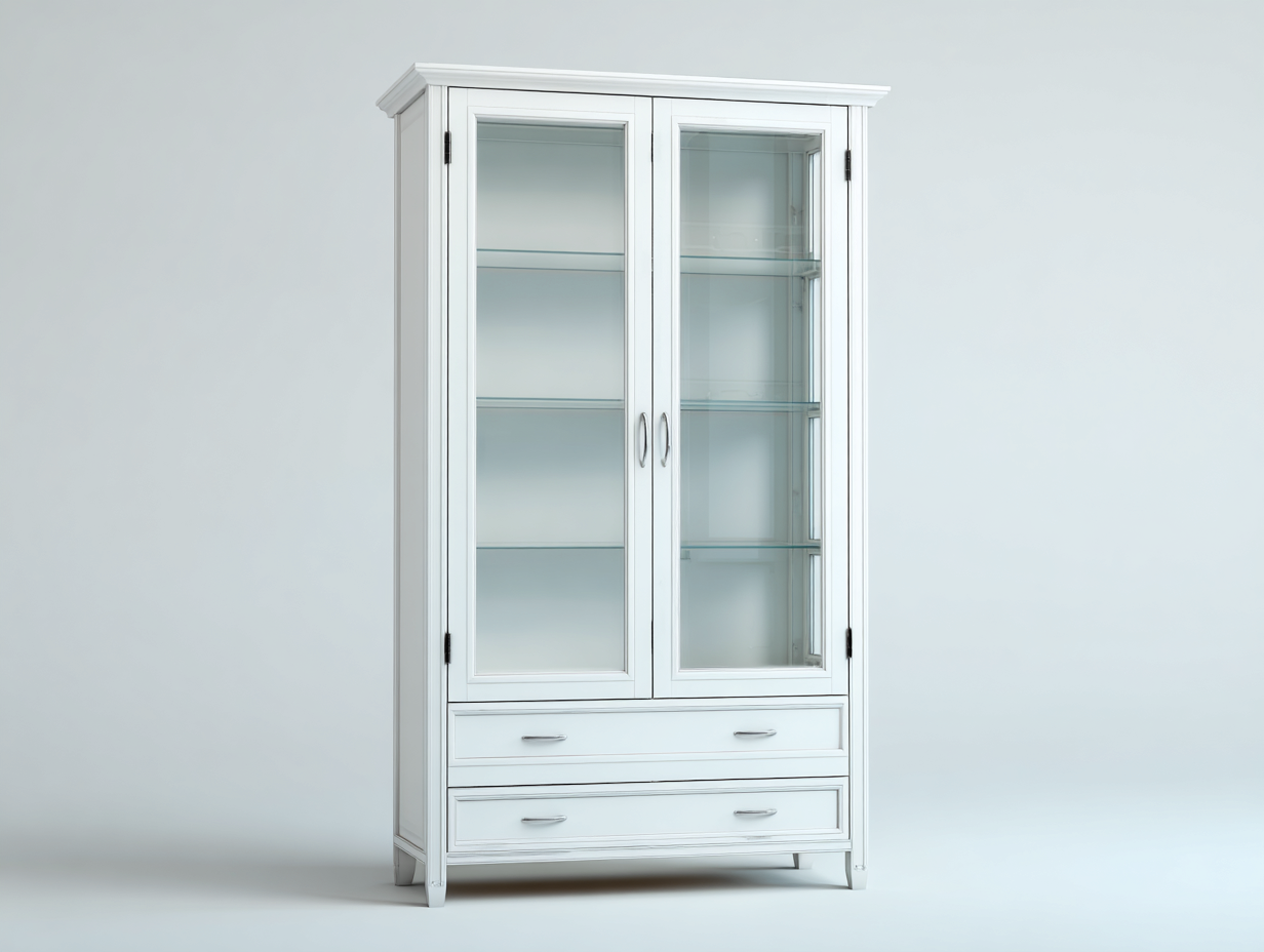 Vitrina de madera con puertas de vidrio 90x40x190 cm - blanco - diseño clásico-Loftupio