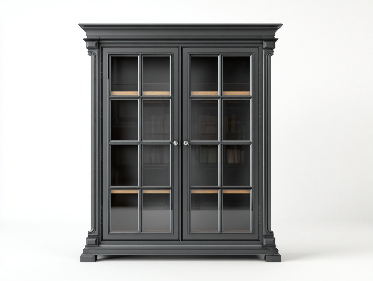 Vitrina de madera con puertas de vidrio 110x45x200 cm - negro - diseño clásico-Loftupio