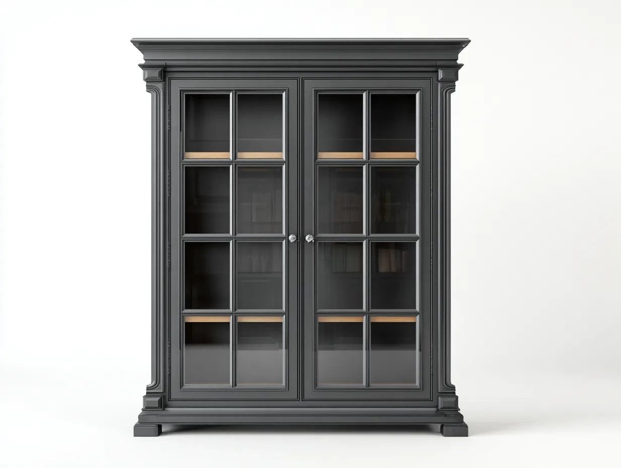 Vitrina de madera con puertas de vidrio 110x45x200 cm - negro - diseño clásico-Loftupio