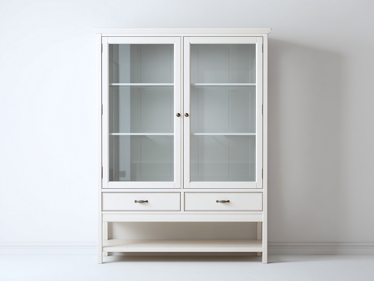 Vitrina de madera con puertas de vidrio 100x40x190 cm - blanco - diseño clásico para salón y entrada-Loftupio