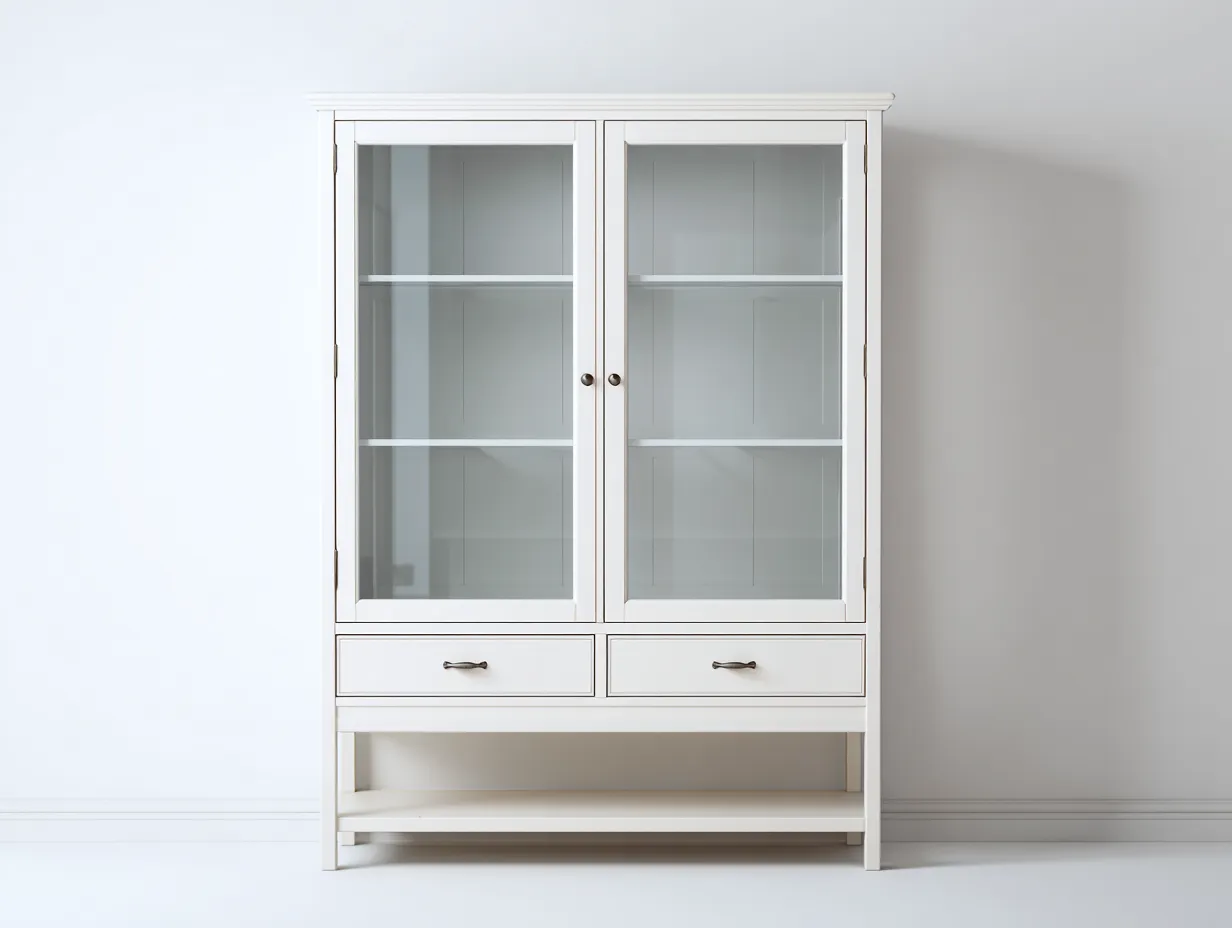 Vitrina de madera con puertas de vidrio 100x40x190 cm - blanco - diseño clásico para salón y entrada-Loftupio