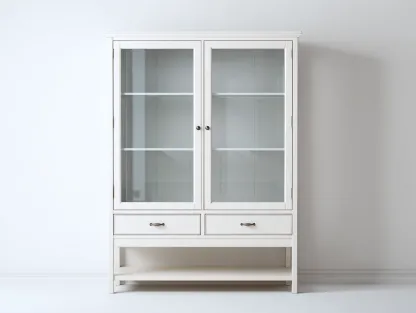Vitrina de madera con puertas de vidrio 100x40x190 cm - blanco - diseño clásico para salón y entrada-Loftupio
