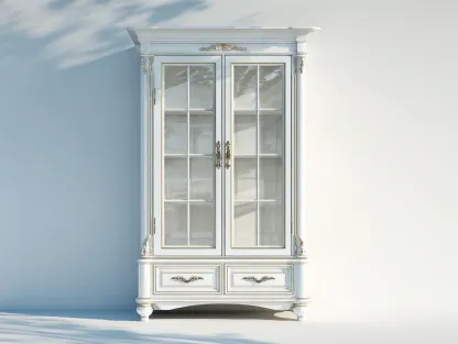 Vitrina 2 puertas 2 cajones 90x45x190 cm - Blanco-dorado - Estilo clásico-Loftupio