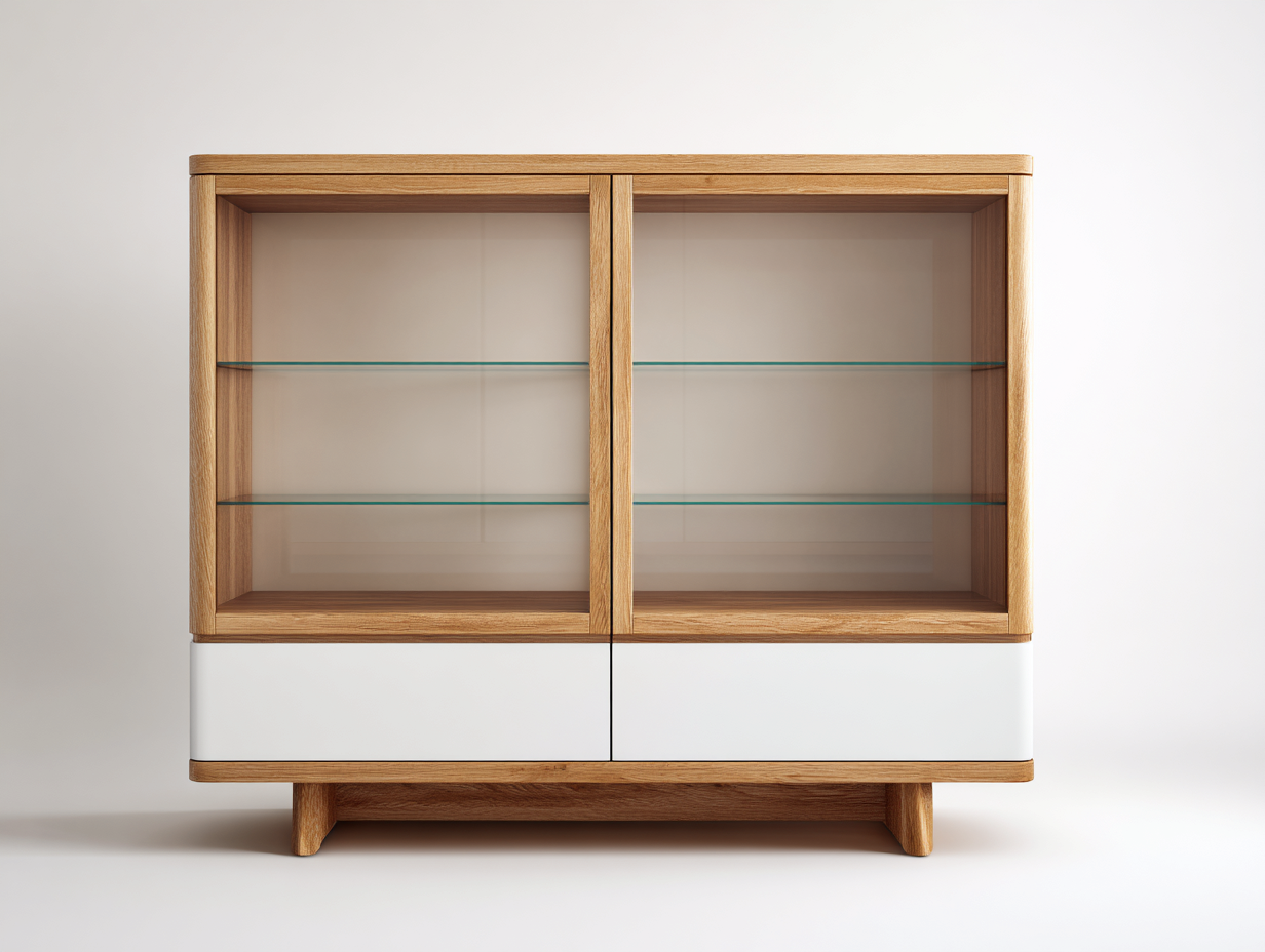 Vitrina 2 puertas 120x40x120 cm - Madera natural-blanco - Estilo moderno-Loftupio