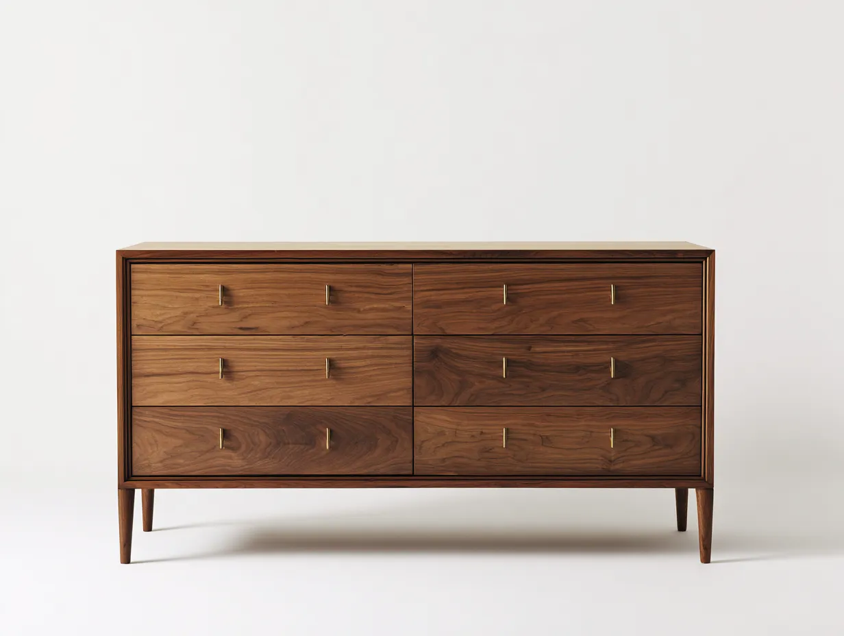 Cómoda de madera con 6 cajones 160x45x80 cm - Marrón - Diseño moderno para dormitorio-Loftupio