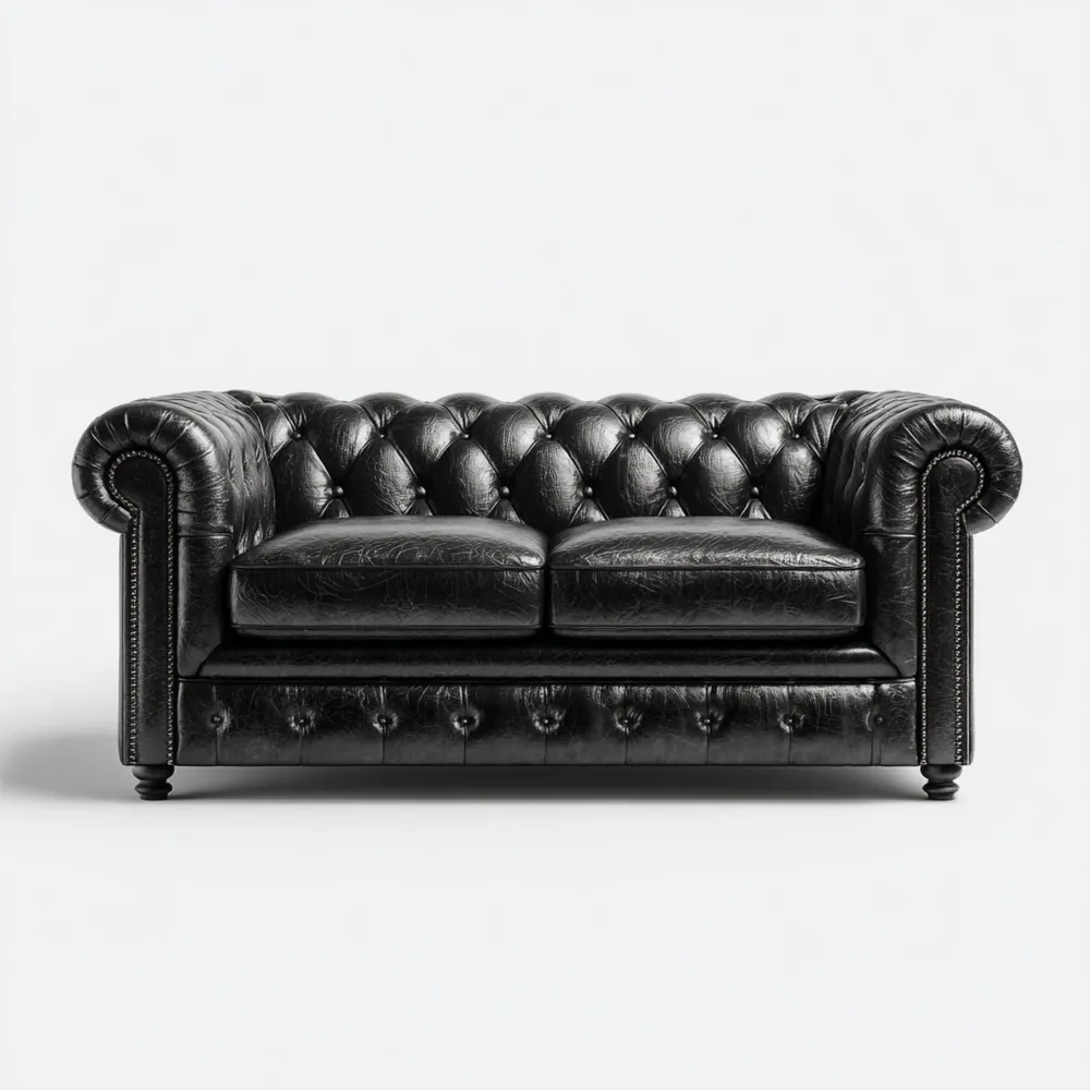2-Sitzer-Sofa Echtleder Chesterfield Design 160x90x75 cm – Schwarz-Carveavero
