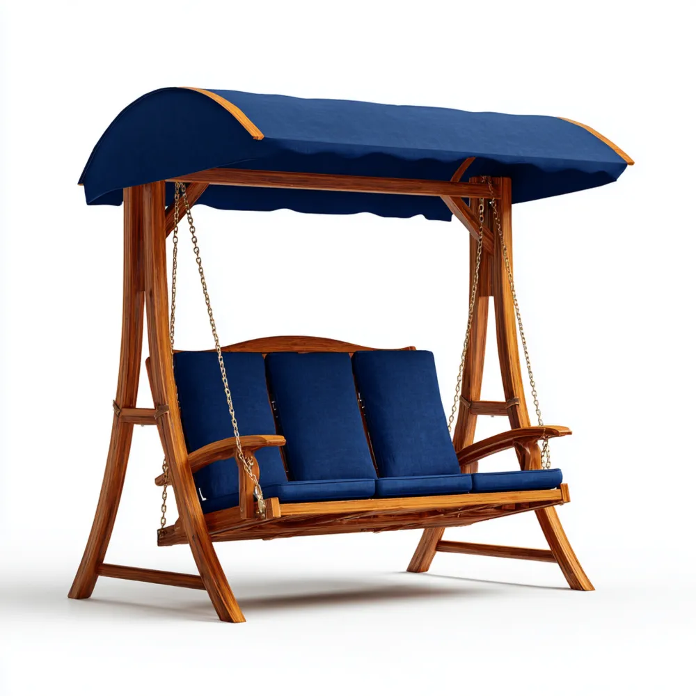 Gartenschaukel 200x120x170 cm Holz mit Blauen Kissen - 3-Sitzer für den Garten-Carveavero