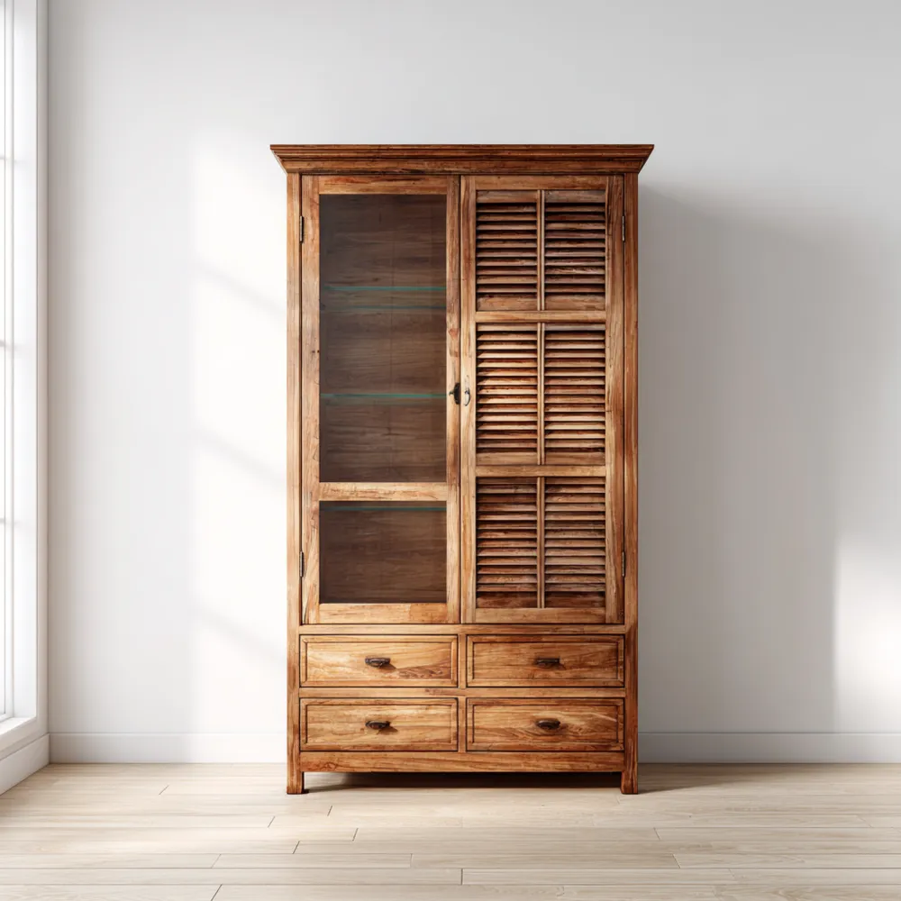 Vitrinenschrank Massivholz 200x100x40 cm – Natur – Klassisches Design-Carveavero