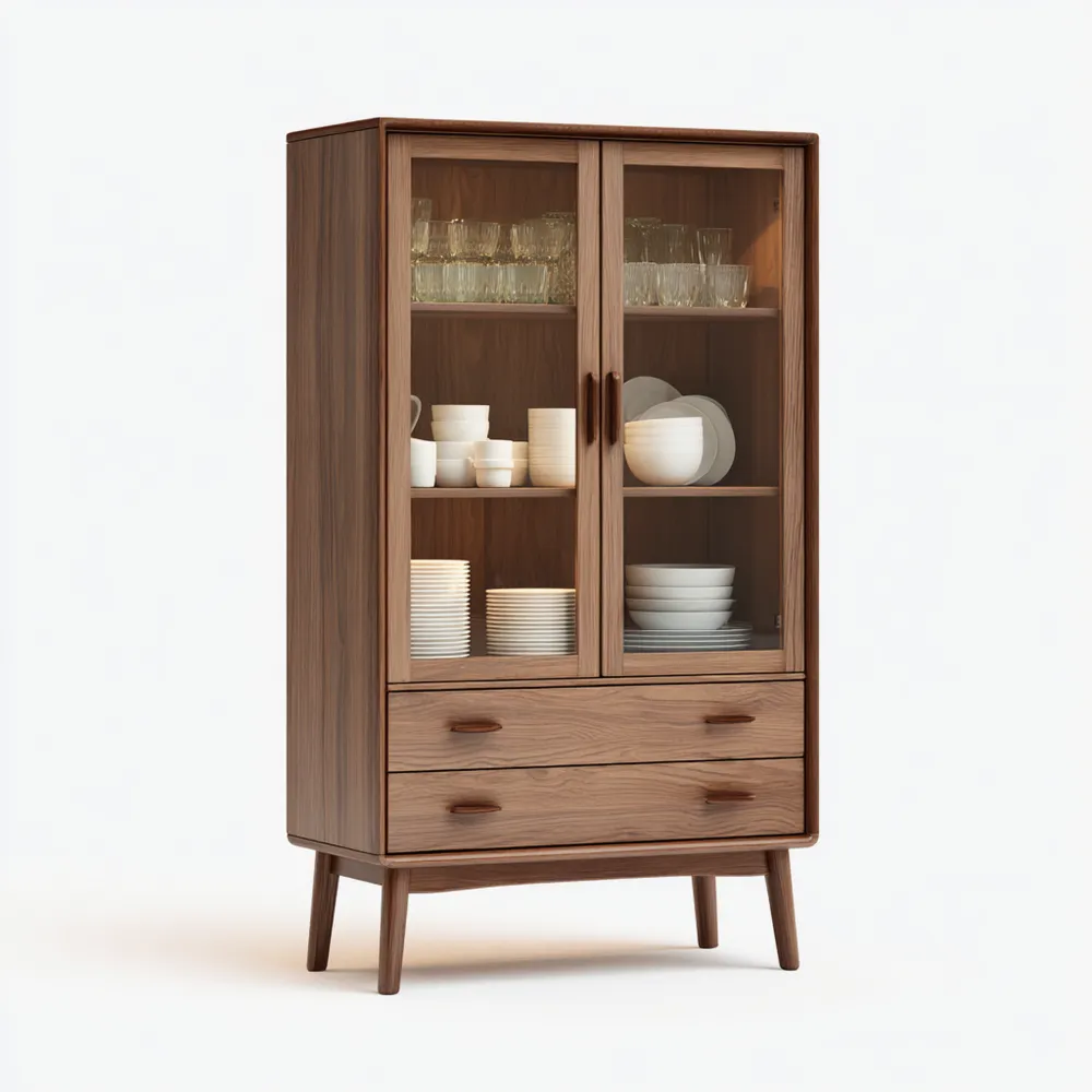 Vitrinenschrank Holz 90x40x180 cm - Walnussbraun - Moderner Stil-Carveavero