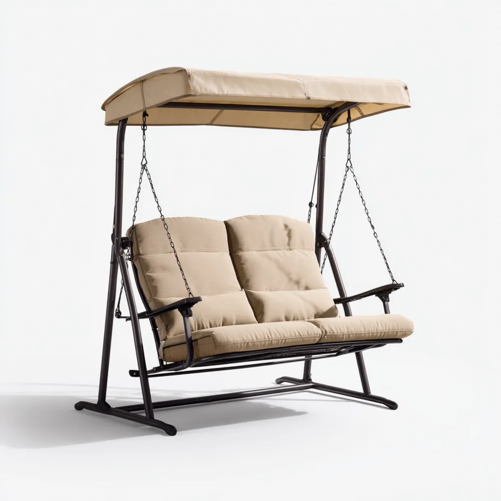 Gartenschaukel Metall 2-Sitzer 153x50x170 cm mit Dach – Beige – Wetterfest-Carveavero