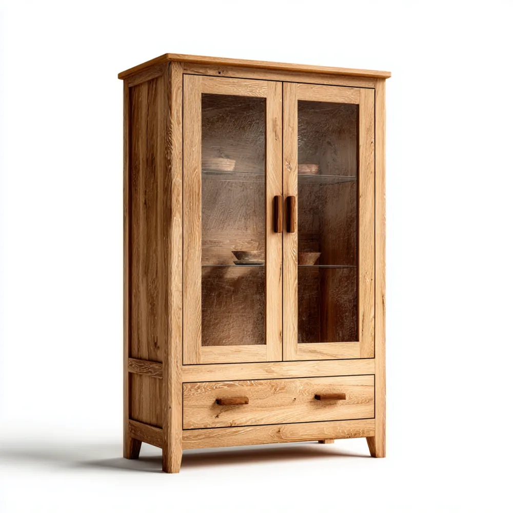 Vitrine Massivholz 120x200x40 cm – Eiche – Landhausstil-Carveavero