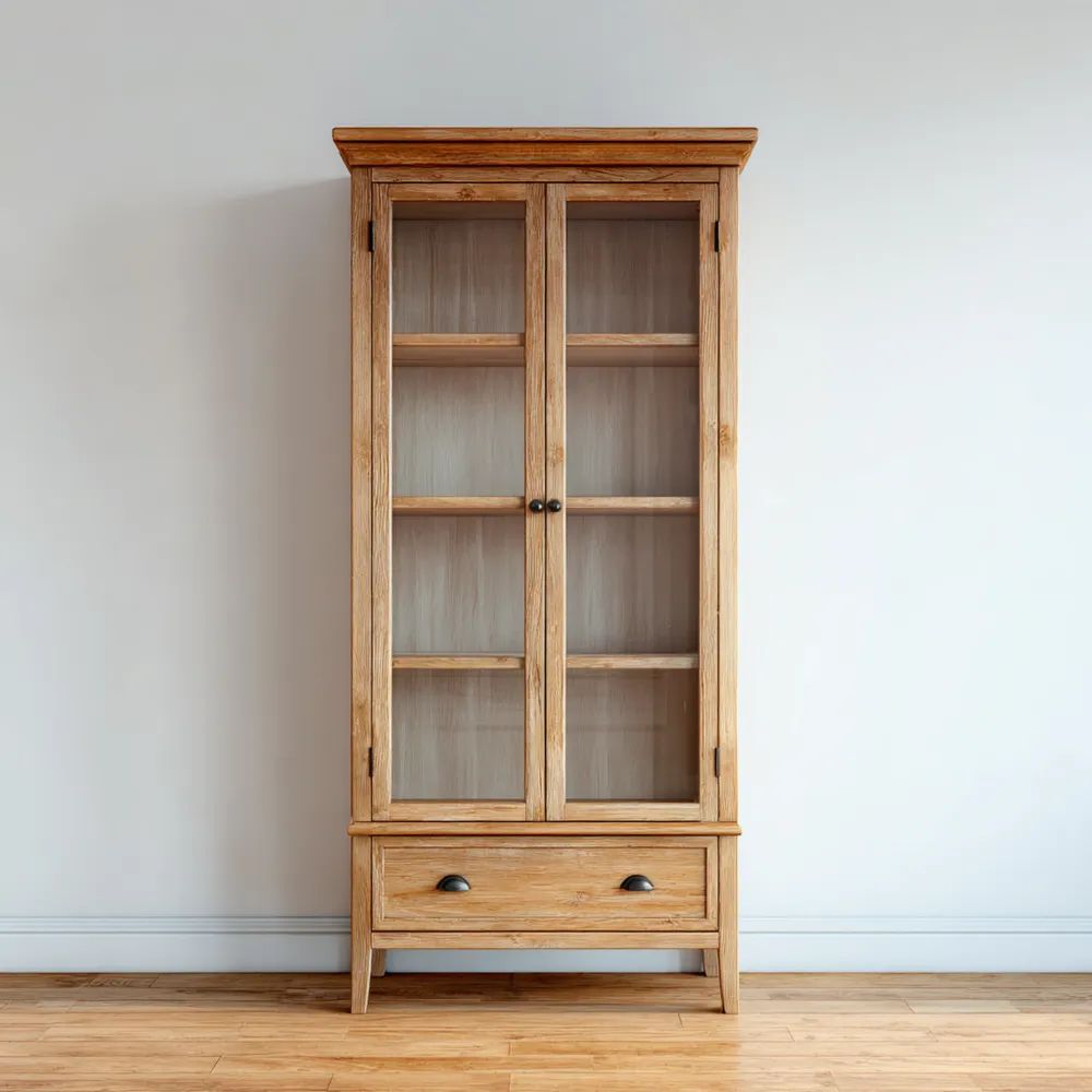 Vitrinenschrank Massivholz 180x80x40 cm – Natur – Klassisches Design-Carveavero