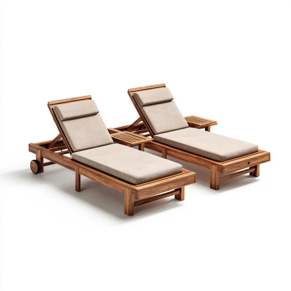 Gartenliege Set Massivholz 200x65x30 cm mit Kissen – Verstellbar – Natur-Carveavero