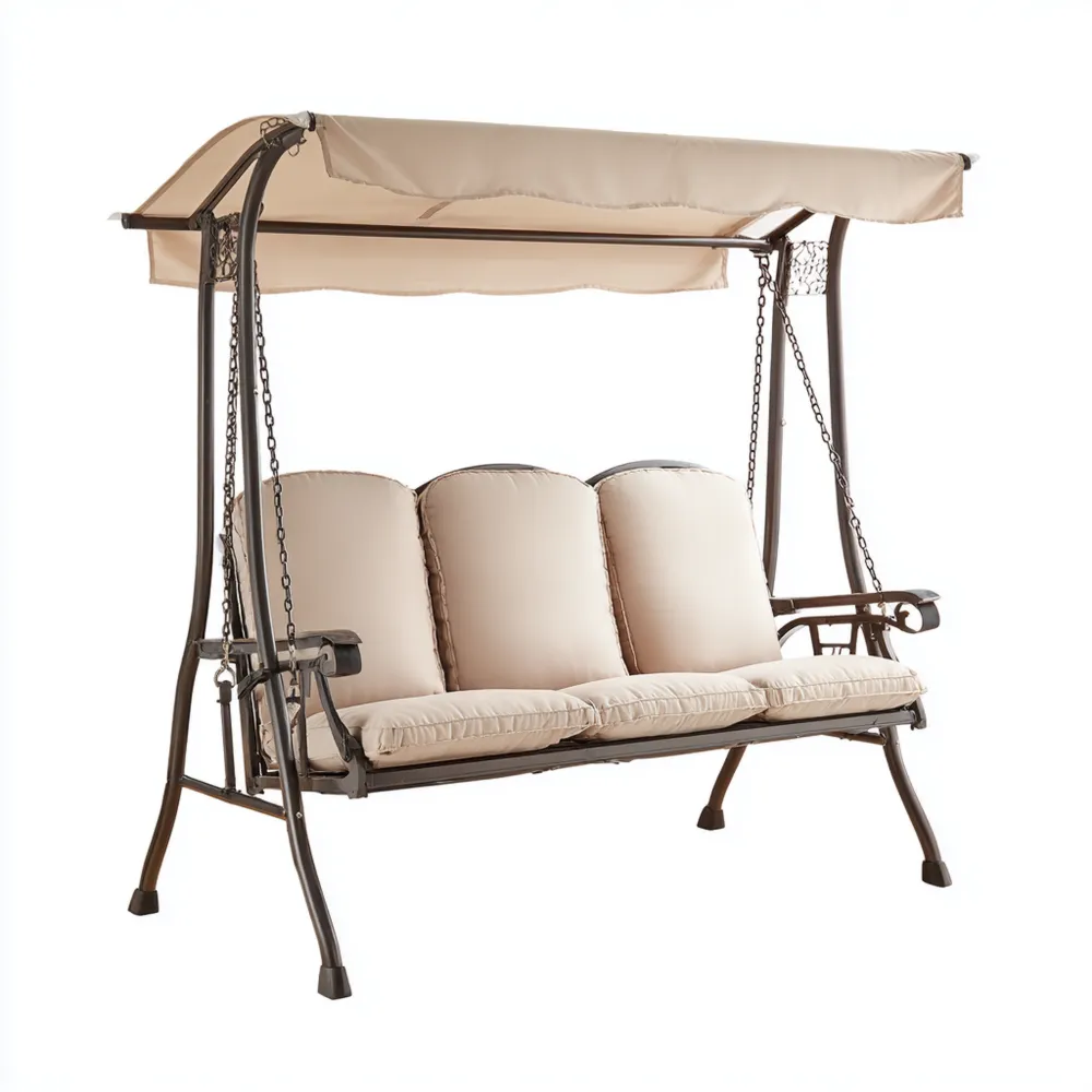 Gartenschaukel Metall Dreisitzer 200x110x170 cm mit Sonnendach Beige-Carveavero