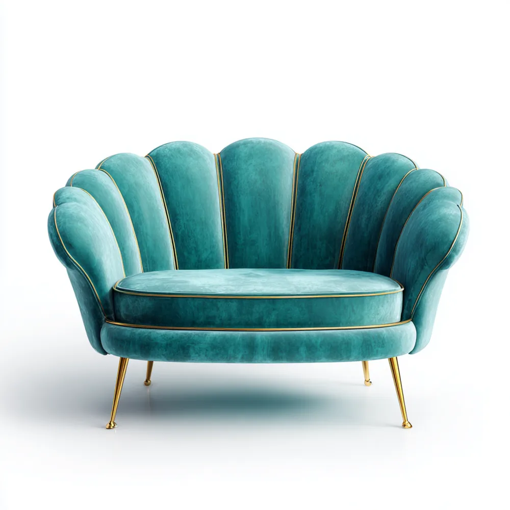 Art Deco 2-Sitzer-Sofa (150x85x85 cm) Samt Gold Akzente Türkis-Carveavero