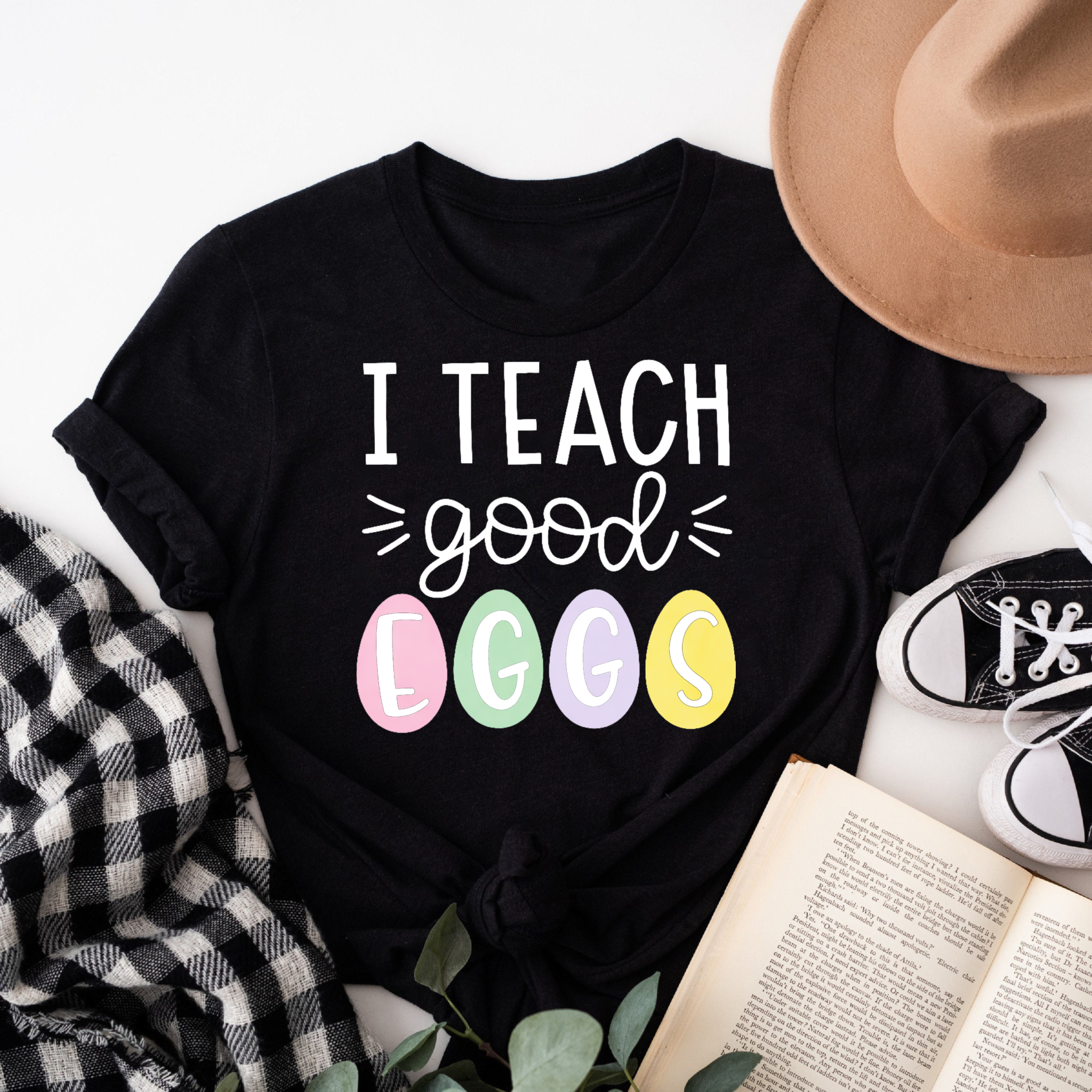 Clottya I Teach Good Eggs Pattern T-Shirt Spring And Easter Season