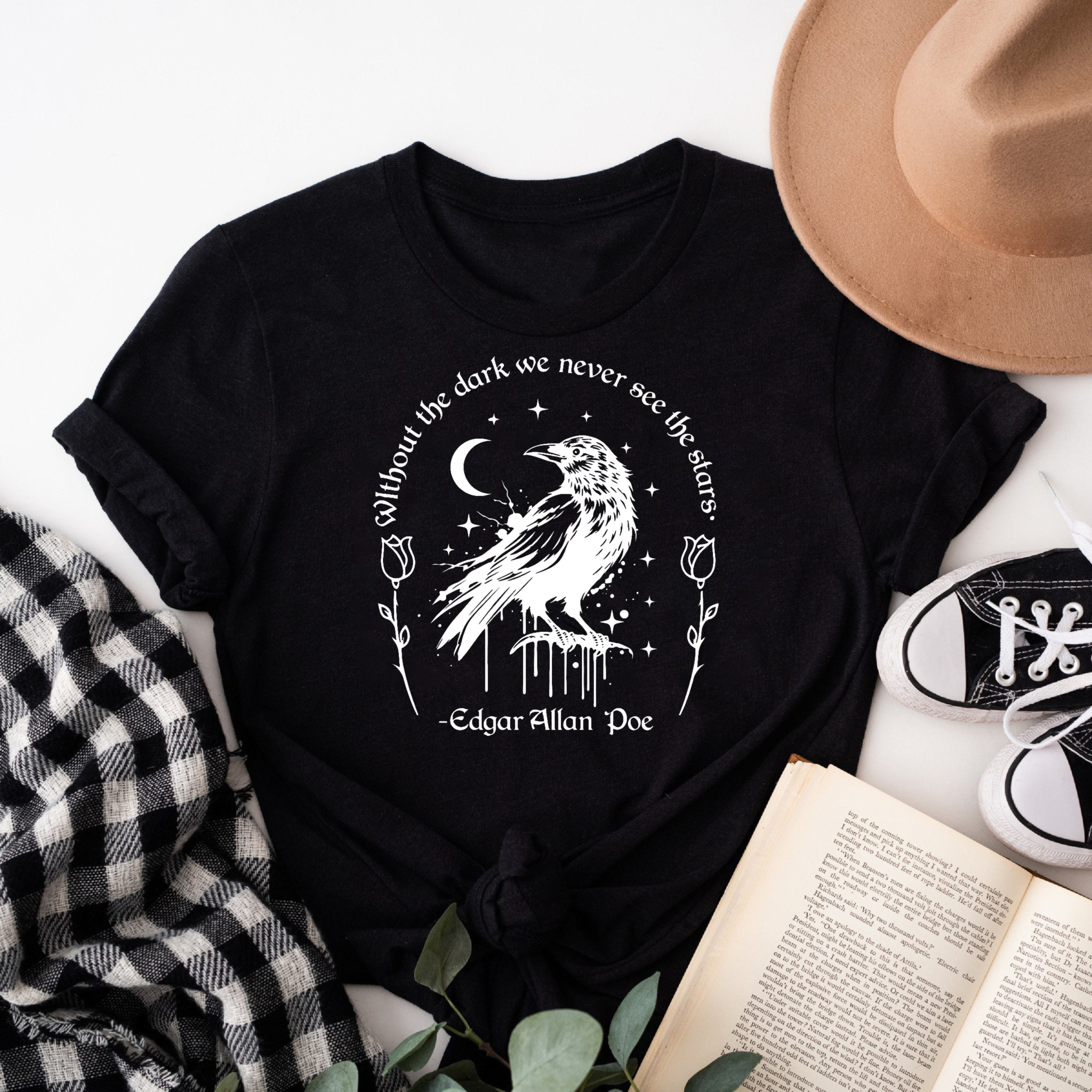 Clottya Raven And Stars Quote Edgar Allan Poe T-shirt Autumn Winter Fashion
