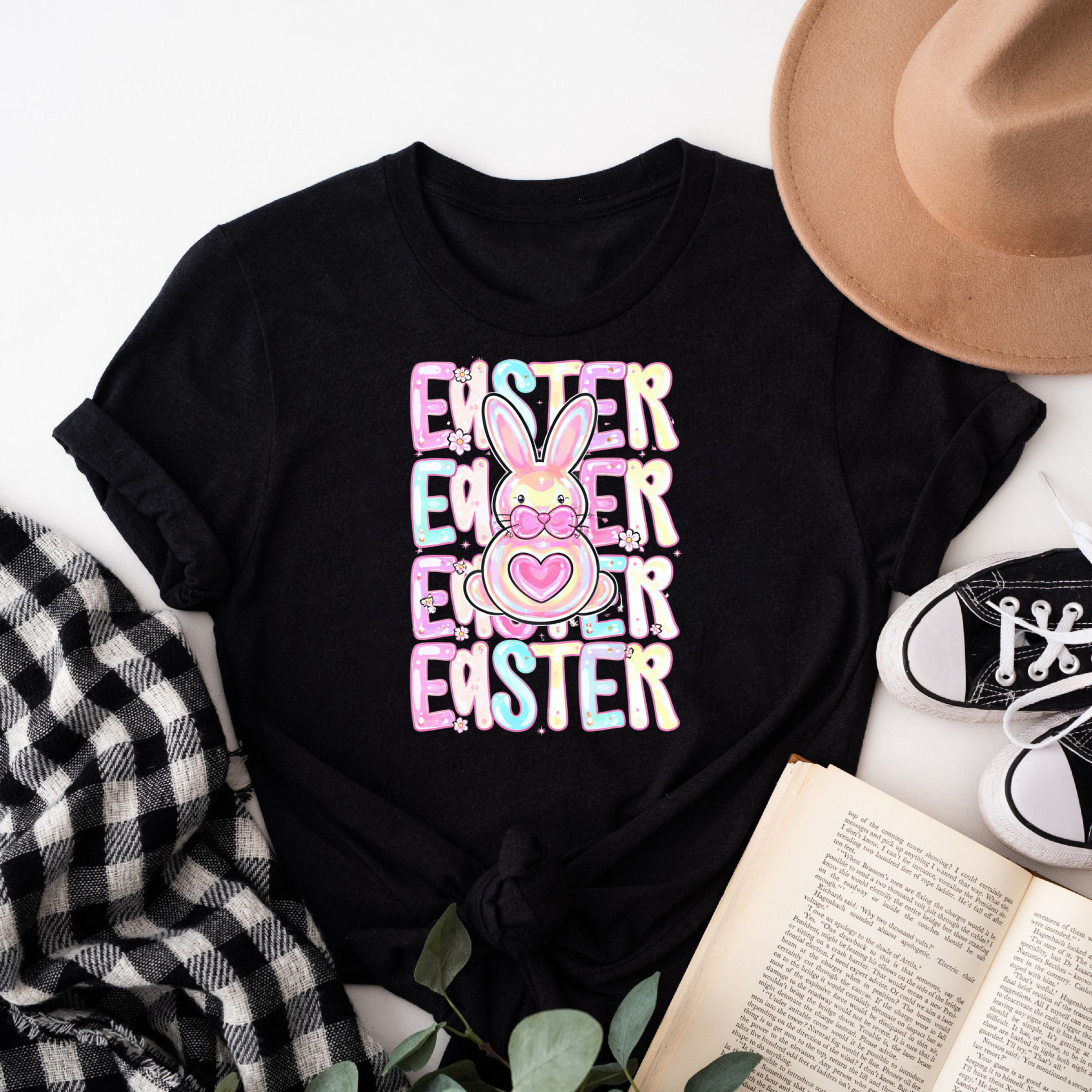 Clottya Easter Bunny With Heart And Colorful Text T-shirt Spring Holiday Wear