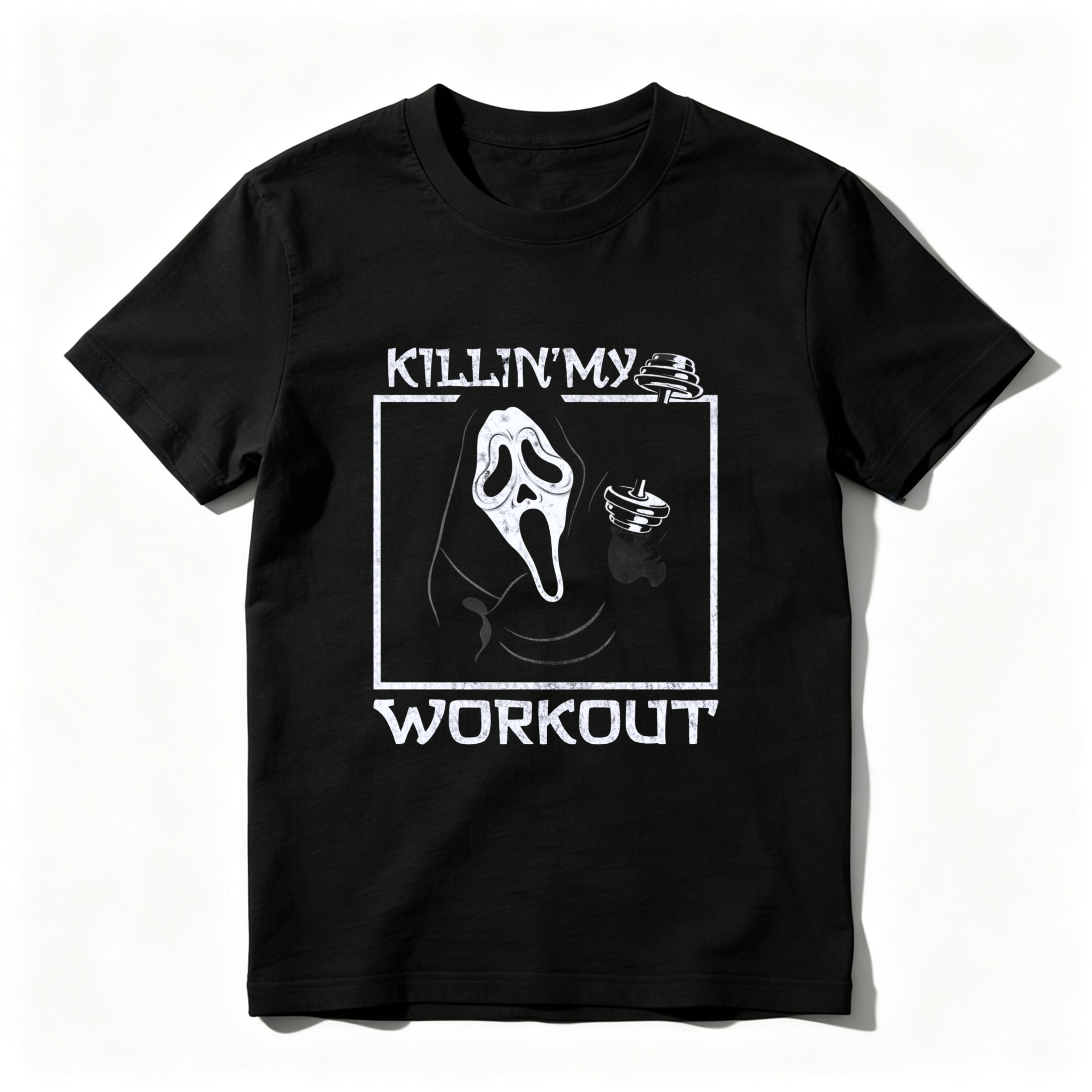 CLOTTYA Killin My Workout Scream Mask T-Shirt Horror Movie Inspired Black Graphic Tee