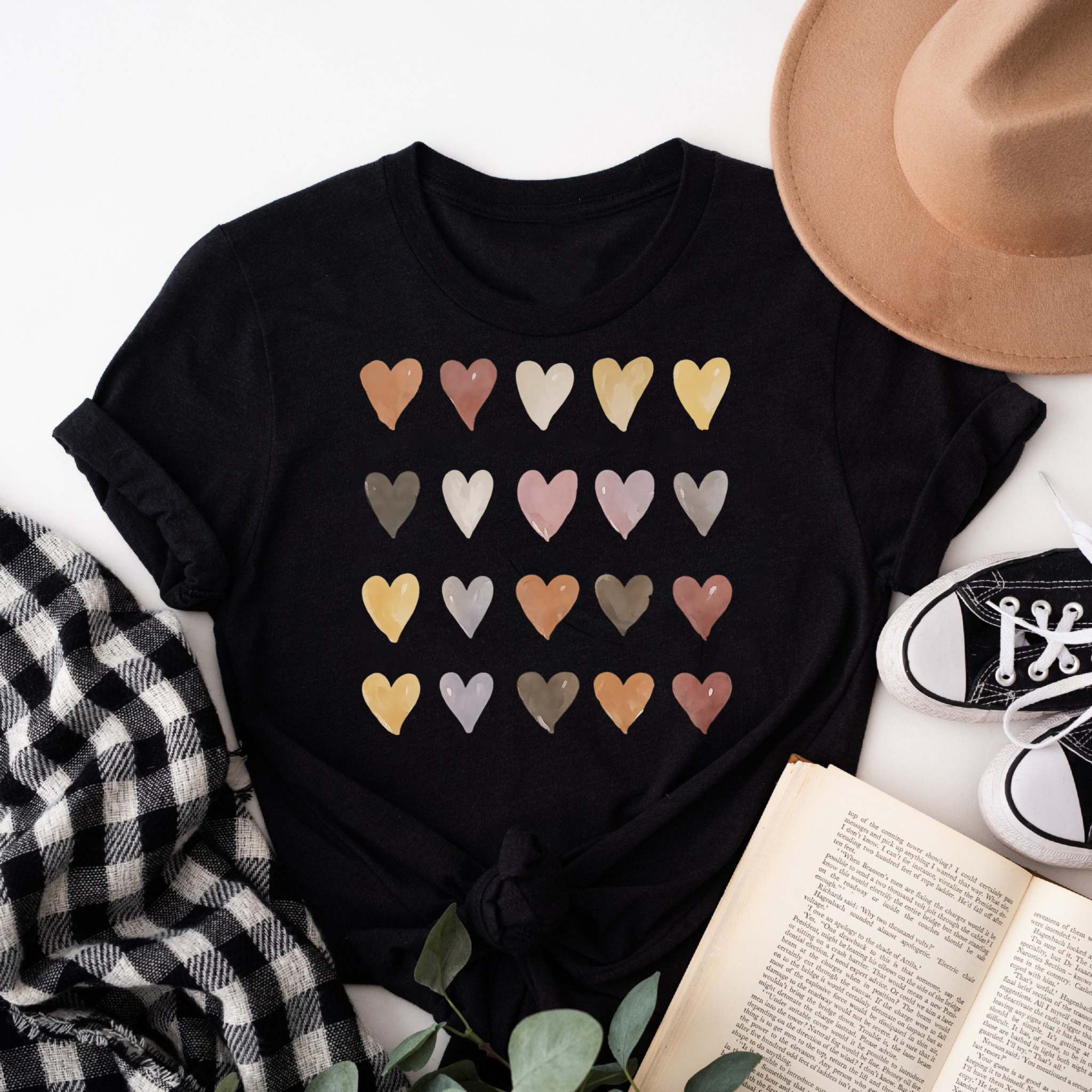 Clottya Colorful Hearts Pattern T-shirt Spring Summer Casual Wear