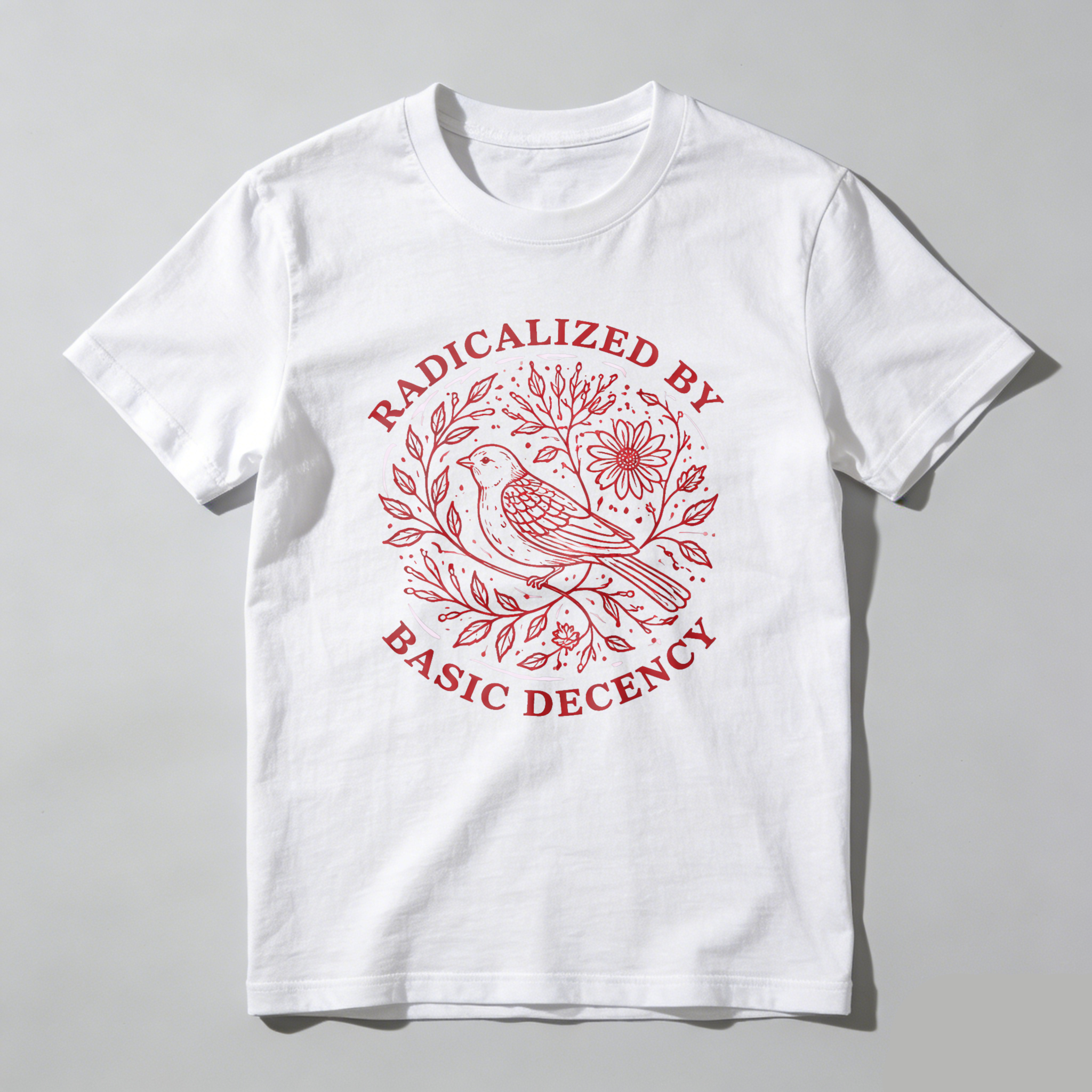 Clottya Radicalized By Basic Decency Bird And Floral Design T-shirt Autumn Winter Casual Wear