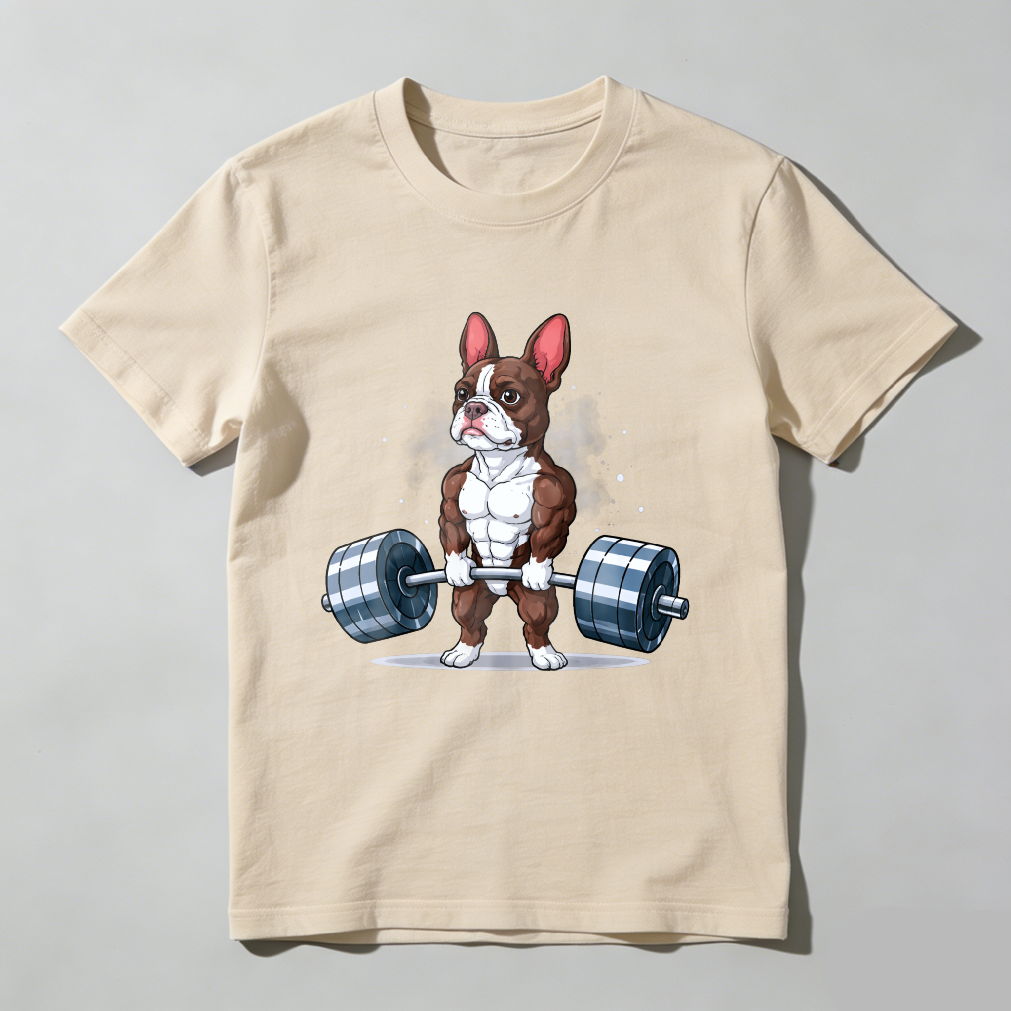 CLOTTYA Muscle Bulldog Lifting Barbell Gym Dog Fitness Cartoon T Shirt