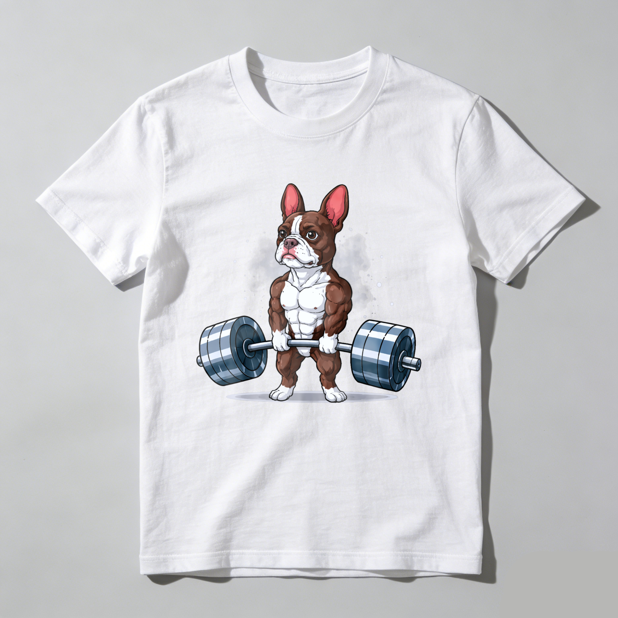 CLOTTYA Muscle Bulldog Lifting Barbell Gym Dog Fitness Cartoon T Shirt