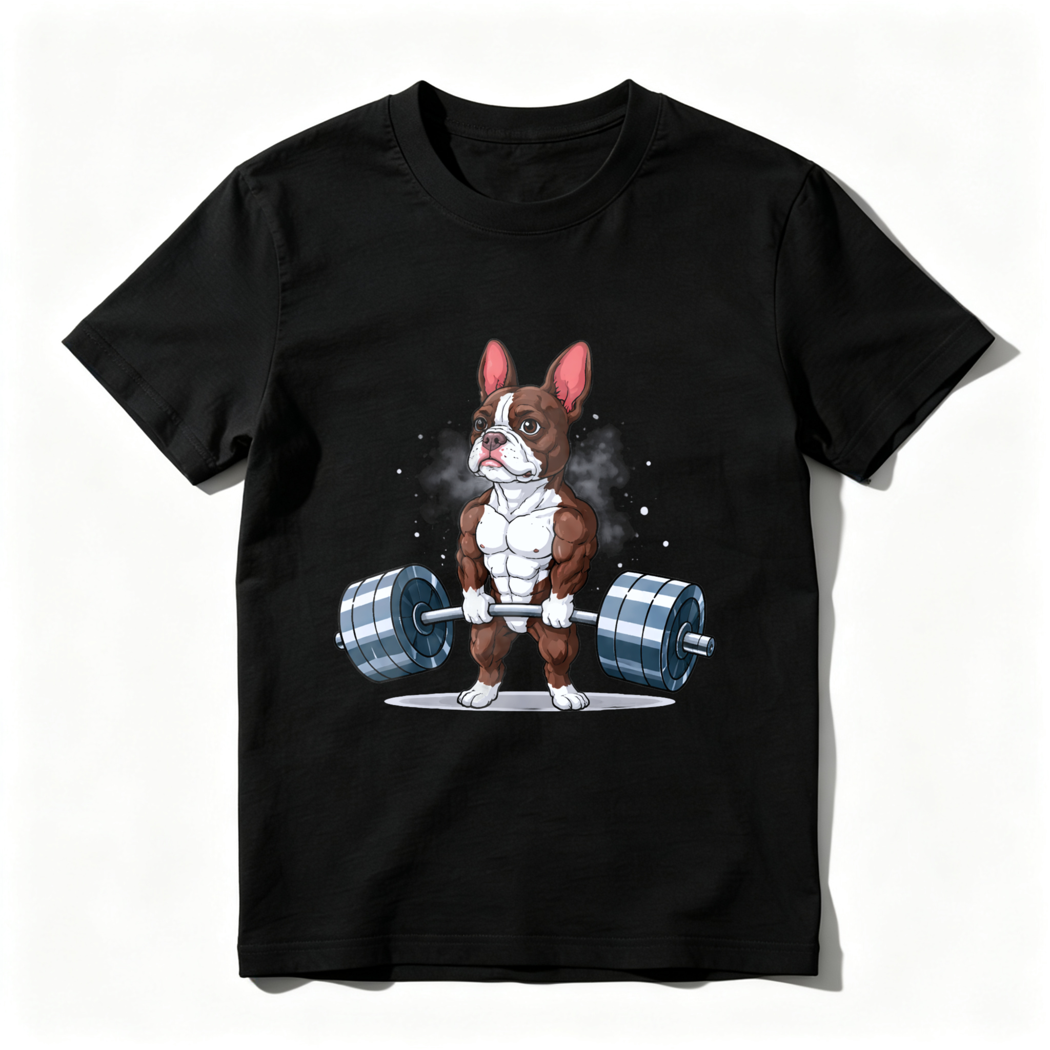 CLOTTYA Muscle Bulldog Lifting Barbell Gym Dog Fitness Cartoon T Shirt