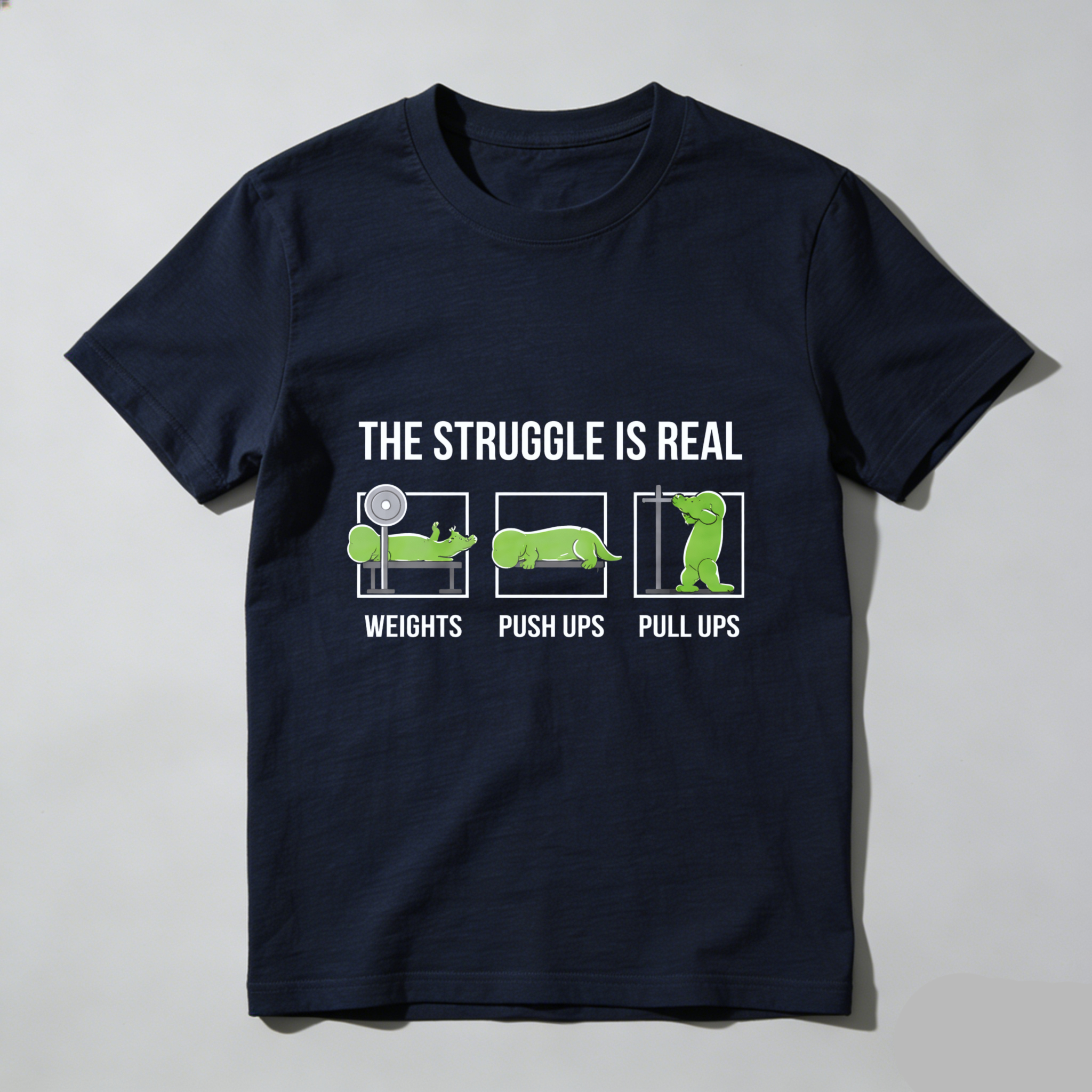 CLOTTYA The Struggle Is Real T Shirt With Crocodile Gym Workout Design Weights Push Ups Pull Ups Funny Fitness Humor Black Men Women Tee