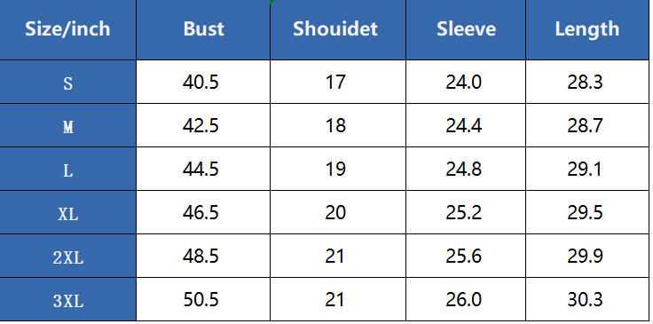 Turtleneck Sizing Chart