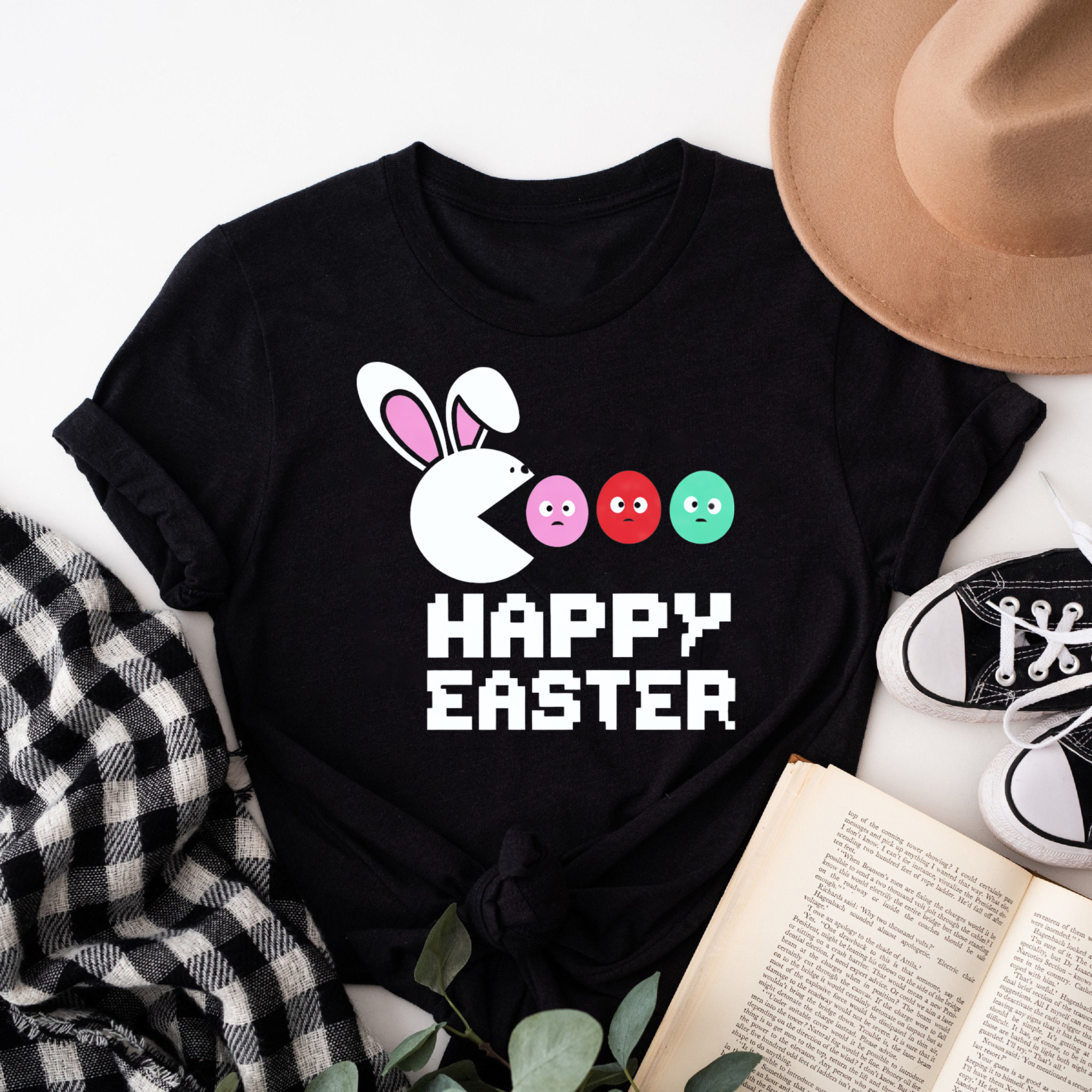 Clottya Pacman Bunny And Easter Eggs T-shirt Spring Holiday Outfit