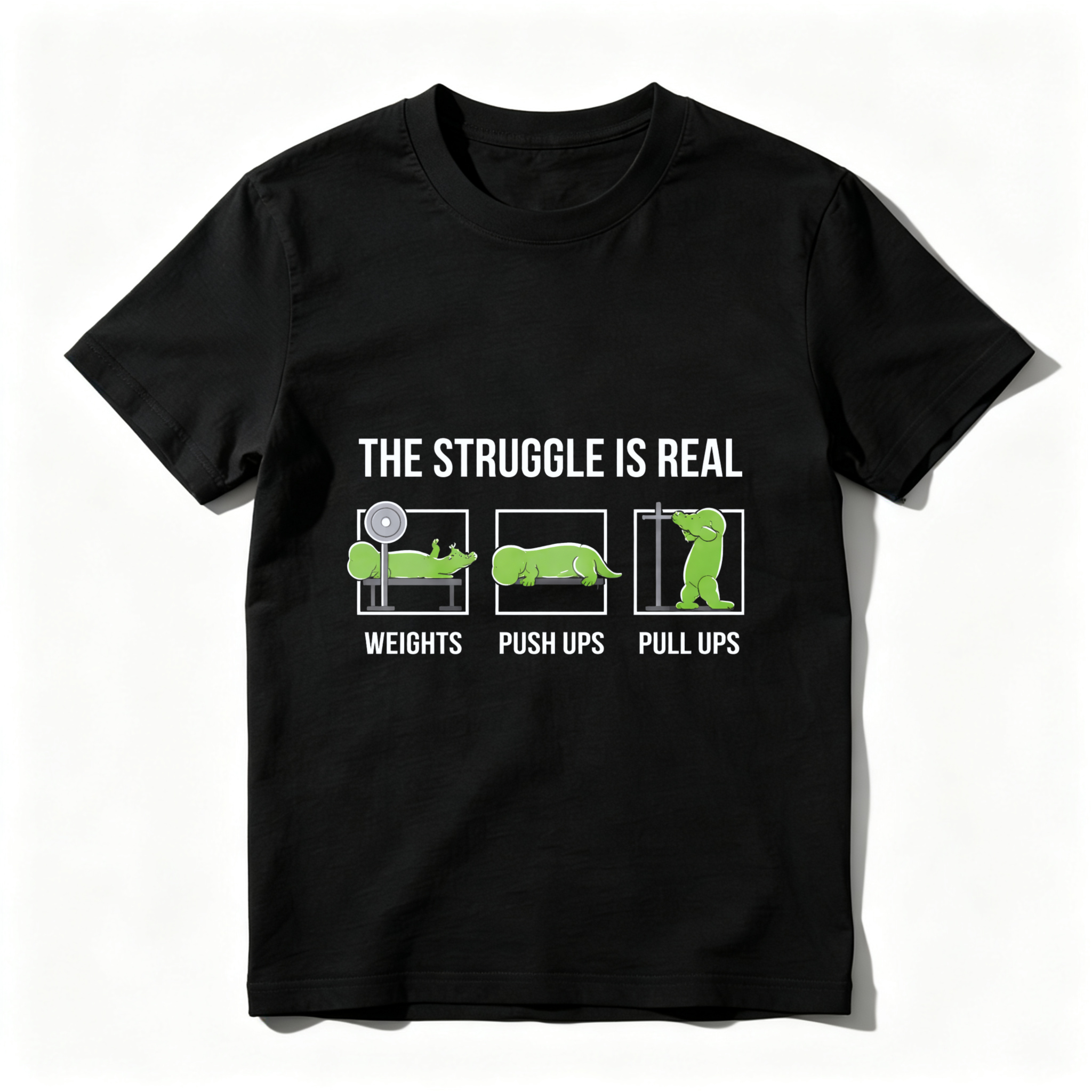 CLOTTYA The Struggle Is Real T Shirt With Crocodile Gym Workout Design Weights Push Ups Pull Ups Funny Fitness Humor Black Men Women Tee