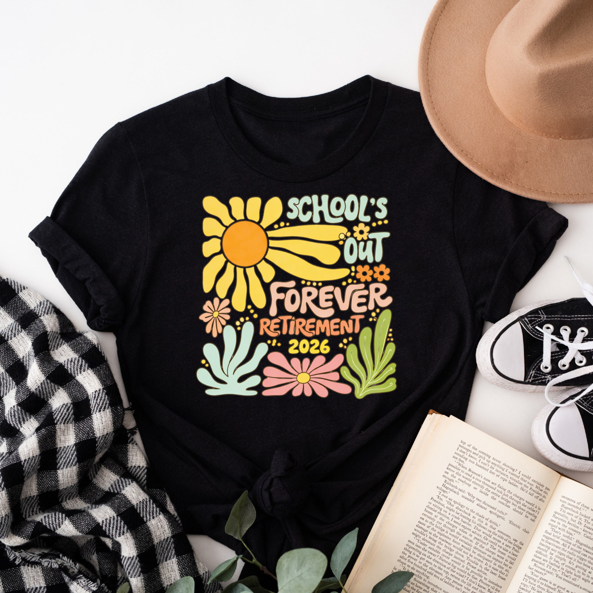 Clottya Schools Out Forever Retirement 2026 Flower Design T-shirt Summer Casual Wear
