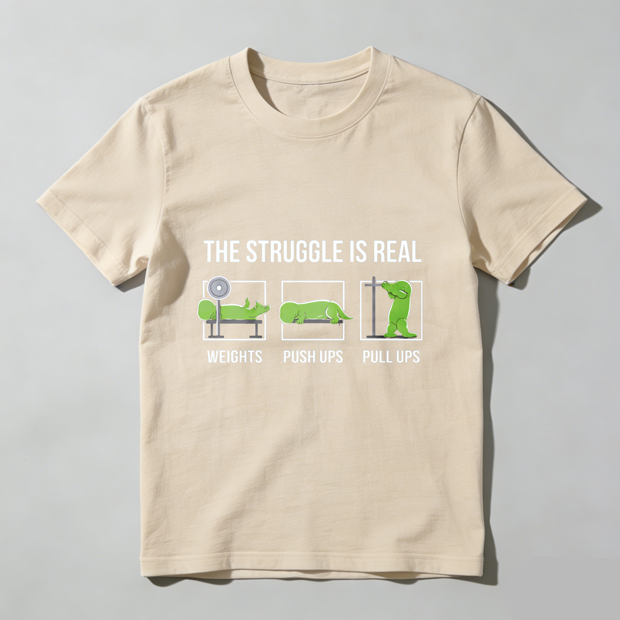 CLOTTYA The Struggle Is Real T Shirt With Crocodile Gym Workout Design Weights Push Ups Pull Ups Funny Fitness Humor Black Men Women Tee