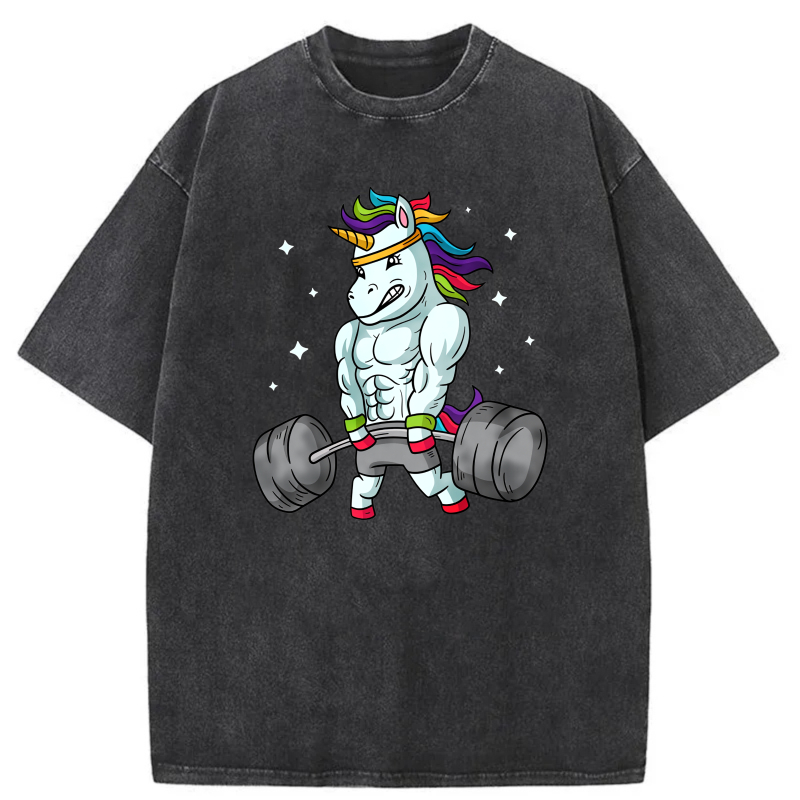 Clottya Unisex Washable T-shirt Muscular Unicorn Lifting Weight Stars