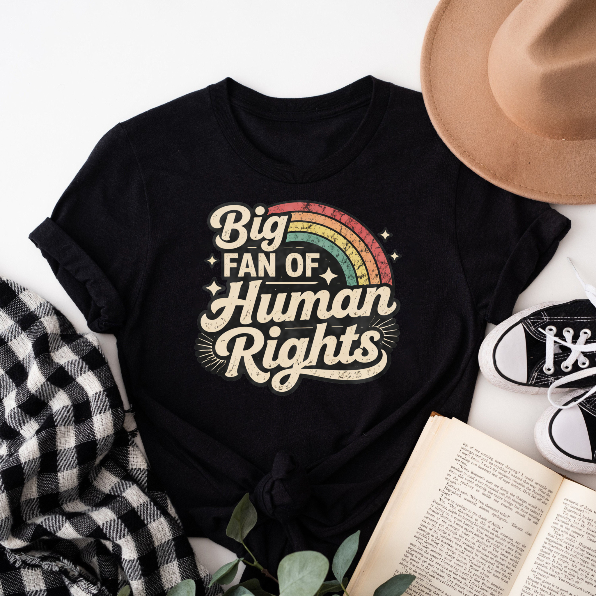 Clottya Big Fan Of Human Rights Rainbow Design T-shirt Casual Wear For Spring And Summer