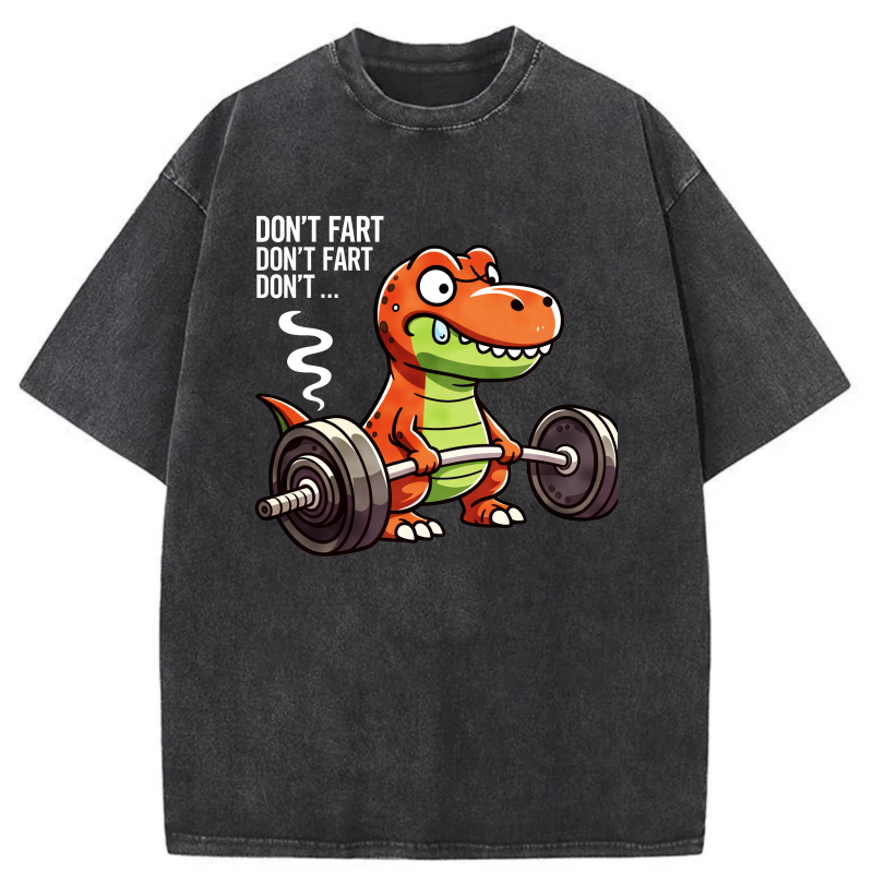 Clottya Unisex Washable T-shirt Dinosaur Lifting Weight Farting Funny