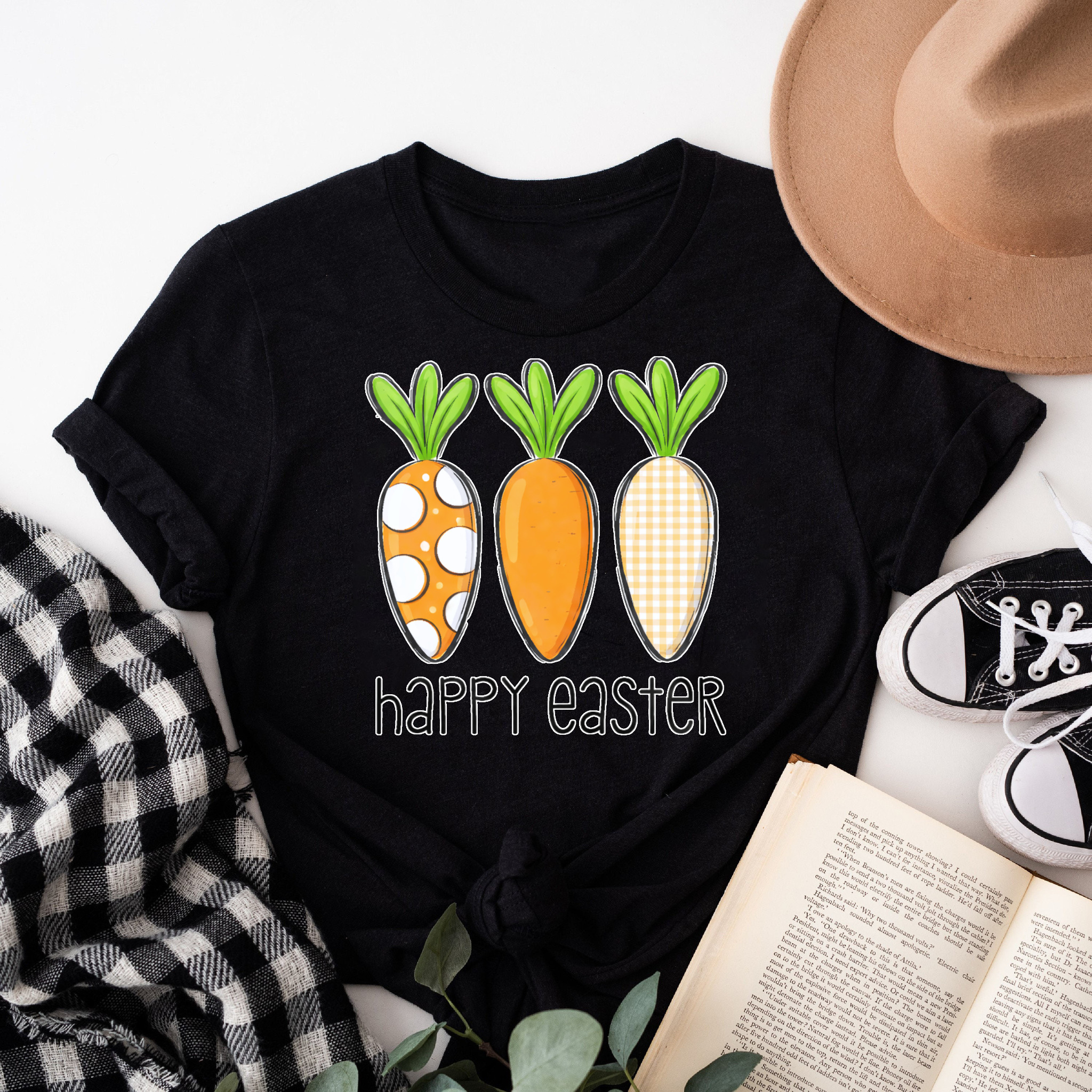 Clottya Carrot Pattern Happy Easter T-shirt Spring Holiday Wear