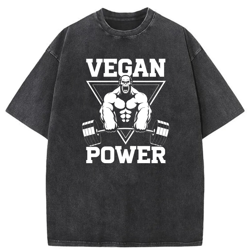 Clottya Unisex Washable T-shirt Vegan Power Muscle Man Dumbbell