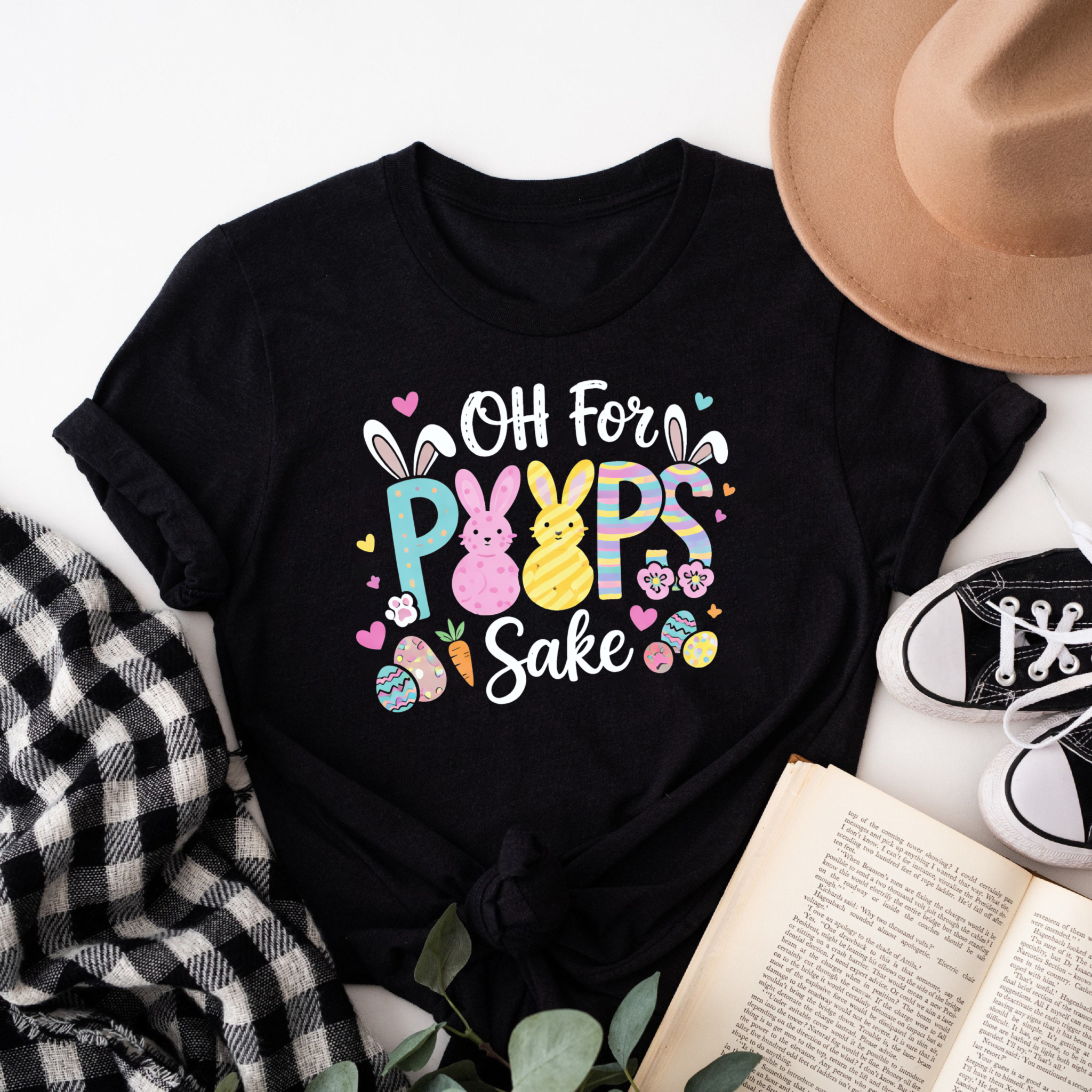 Clottya Oh For Poops Sake Bunny Easter Design T-shirt Spring Holiday Outfit