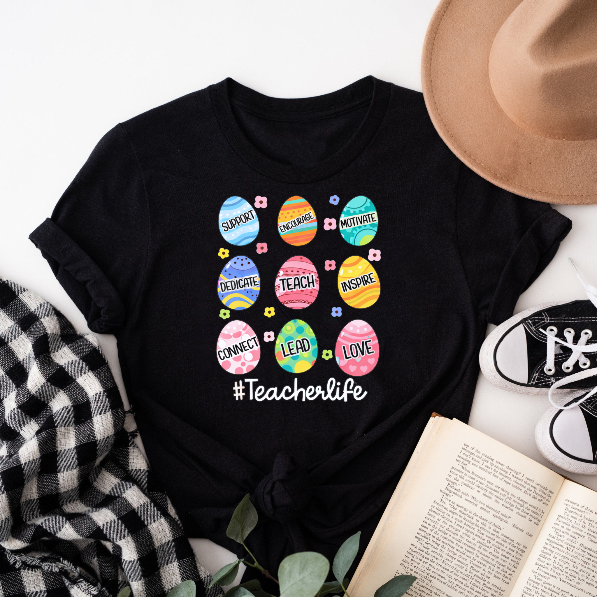 Clottya Colorful Circle Motifs With Words Support Encourage Motivate Dedicate Teach Inspire Connect Lead Love And Hashtag Teacherlife T-shirt For Teachers Spring Summer