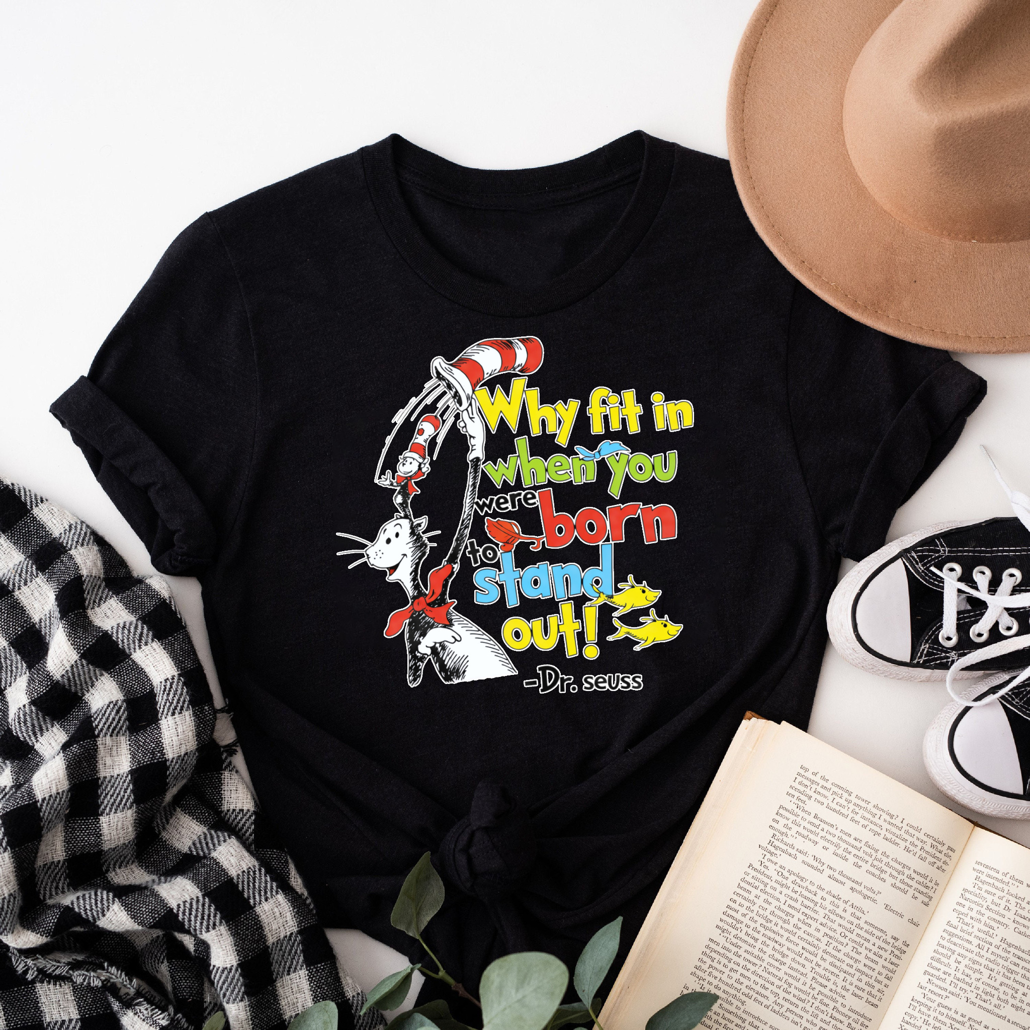 Clottya Dr Seuss Cat In The Hat Why Fit In When You Were Born To Stand Out T-shirt Summer Casual Wear